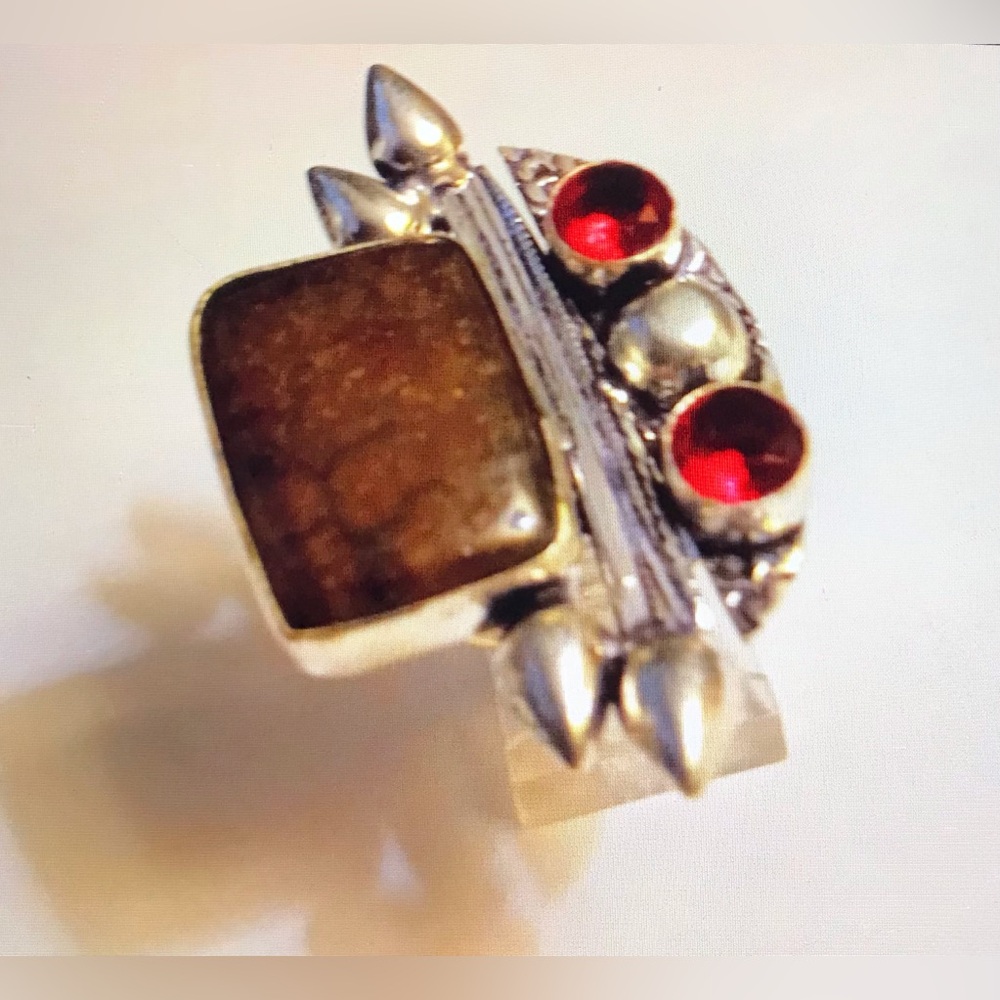 Boulder Opal Garnet Stamped 925 Sterling Silver Ring